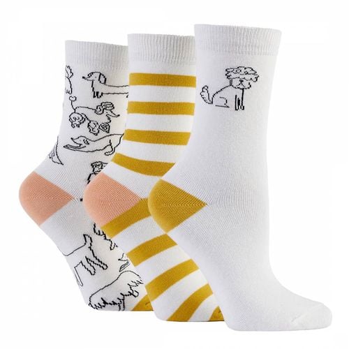 White 3pk Dog Print Socks - Caroline Gardner - Modalova