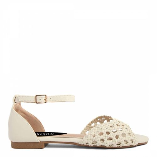 Beige Decorated Open Toe Flat Shoe - Bluetag - Modalova