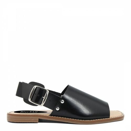 Leather Heel Fastening Flat Sandal - Bluetag - Modalova