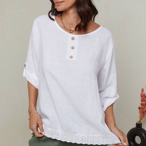 White Button Front Linen Blouse - LE MONDE DU LIN - Modalova