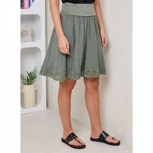 Khaki Broderie Linen Mini Skirt - LE MONDE DU LIN - Modalova