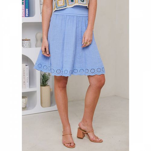 Blue Broderie Linen Mini Skirt - LE MONDE DU LIN - Modalova