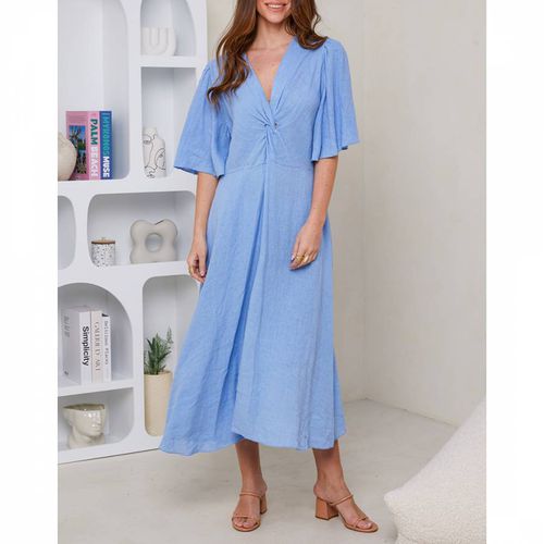 Blue Linen Midi Dress - LE MONDE DU LIN - Modalova
