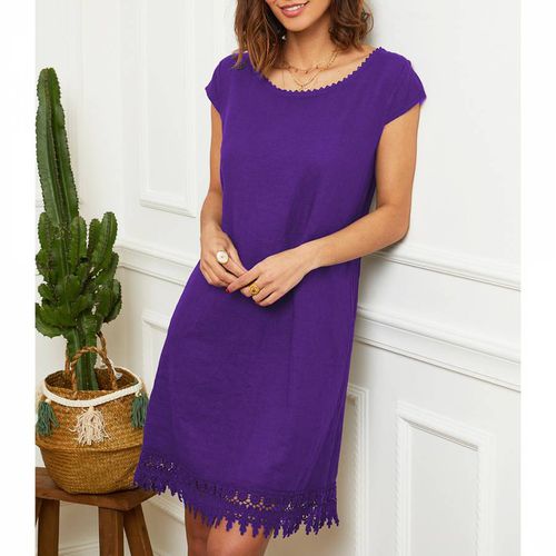 Purple Linen Mini Dress - LE MONDE DU LIN - Modalova