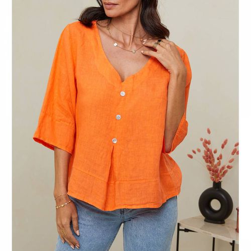 Orange V-Neck Linen Blouse - LE MONDE DU LIN - Modalova