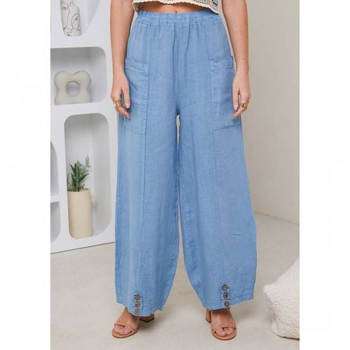 Blue Elasticated Linen Trousers - LE MONDE DU LIN - Modalova