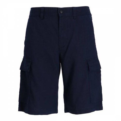 Navy Linen Blend Cargo Shorts - BOSS - Modalova