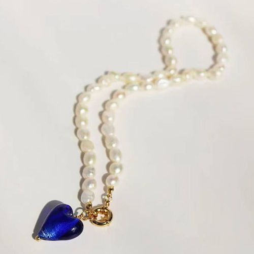 Blue Full Heart Necklace - Sound Of Pearls London - Modalova