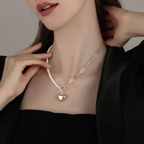 Gold Double Heart Necklace - Sound Of Pearls London - Modalova
