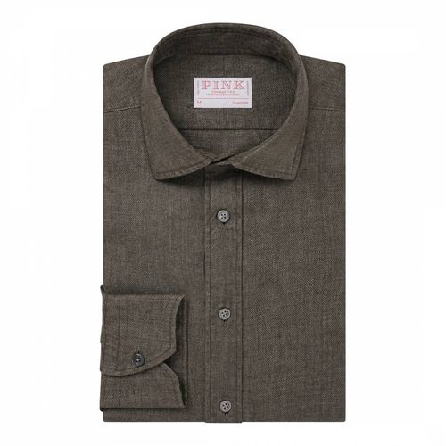 Olive Tailored Fit Heavy Linen Shirt - Thomas Pink - Modalova