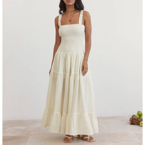 Cream Shirred Maxi Dress - Boteh - Modalova