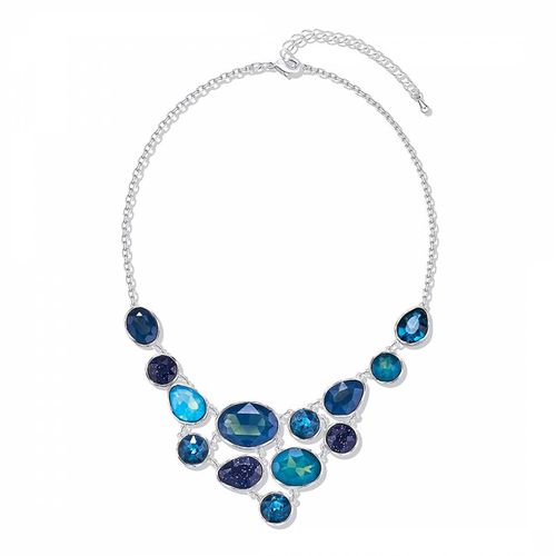 Silver & Multi Blue Geometric Bib Statement Gemstone Necklace - Liv Oliver - Modalova