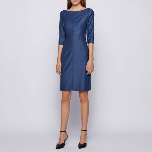 Blue Dokos Wool Blend Dress - BOSS - Modalova