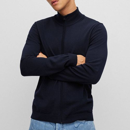 Navy Jorge Wool Zipped Jumper - BOSS - Modalova