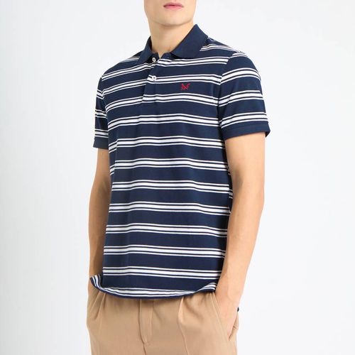 Navy Stripe Pique Cotton Polo - Crew Clothing - Modalova