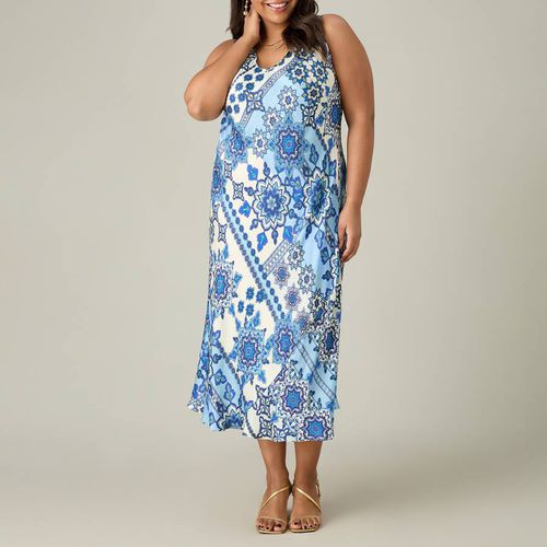 Blue Tile Print Bias Slip Dress - Live Unlimited - Modalova