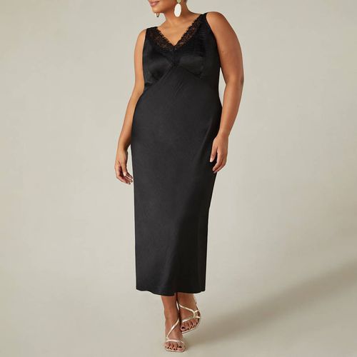 Black Satin Lace Slip Dress - Live Unlimited - Modalova