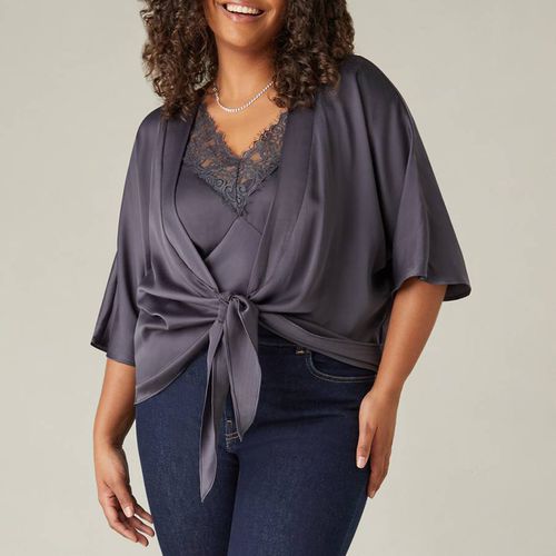 Charcoal Satin Tie Front Cover Up - Live Unlimited - Modalova