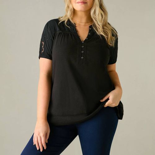 Black Cotton Jersey Broderie Blouse - Live Unlimited - Modalova