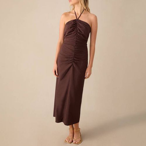 Brown Halter Neck Linen Blend Dress - Ro & Zo - Modalova