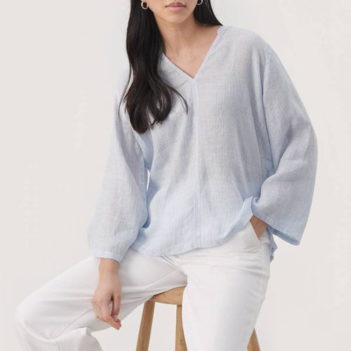 Blue Gertha V-Neck Linen Blouse - Part Two - Modalova