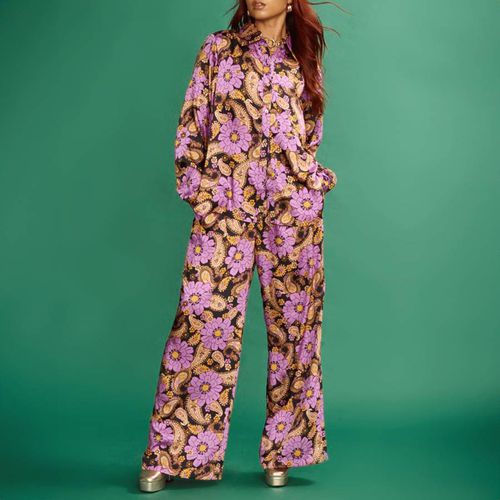 Purple Printed Wide Leg Trouser - Another Sunday - Modalova