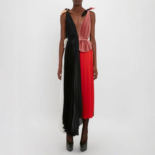 Multi Asymmetric Pleated V-Neck Dress - Victoria Beckham - Modalova