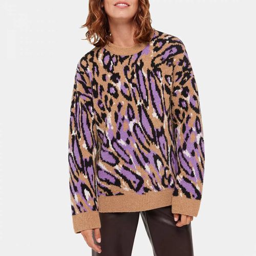 Camel Jacquard Animal Print Wool Blend Jumper - WHISTLES - Modalova