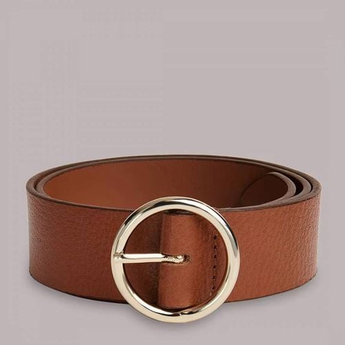 Tan Circle Buckle Leather Belt - WHISTLES - Modalova