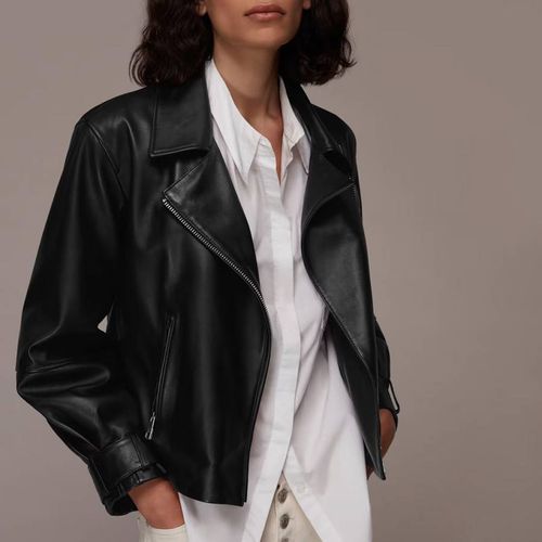 Ellis Balloon Sleeve Leather Biker Jacket - WHISTLES - Modalova