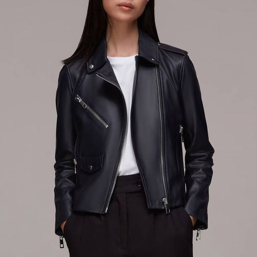 Navy Agnes Leather Jacket - WHISTLES - Modalova