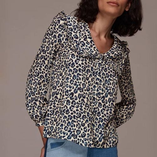 Cream Animal Print Collared Top - WHISTLES - Modalova