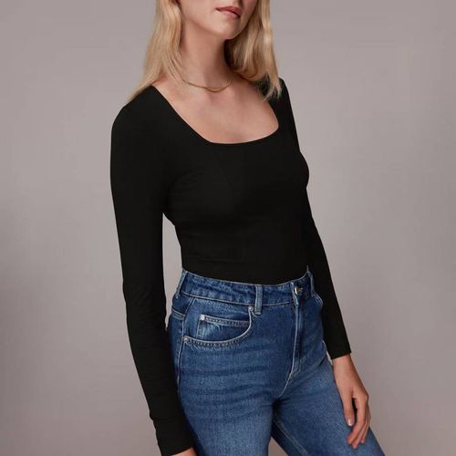 Black Square Neck Long Sleeve Top - WHISTLES - Modalova