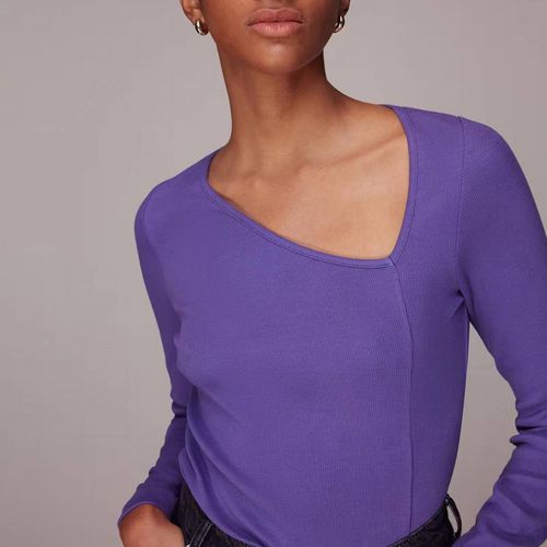 Ribbed Asymmetric Cotton Blend Top - WHISTLES - Modalova