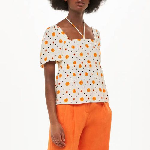 Ecru Flower Print Tie Detail Top - WHISTLES - Modalova