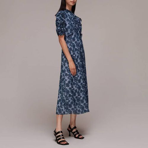 Blue Shirred Printed Midi Dress - WHISTLES - Modalova