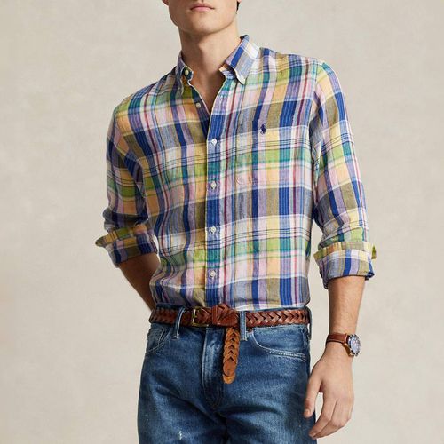 Blue Slim Fit Plaid Linen Shirt - Polo Ralph Lauren - Modalova