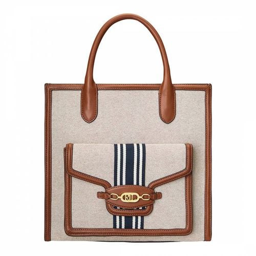 Tan Symone Canvas Leather Tote Bag - Lauren Ralph Lauren - Modalova