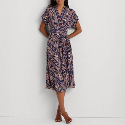 Navy Geo Print Belted Crepe Dress - Lauren Ralph Lauren - Modalova