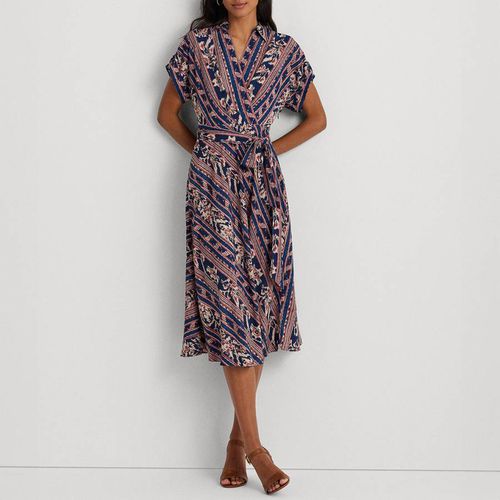 Navy Geo Print Belted Crepe Dress - Lauren Ralph Lauren - Modalova