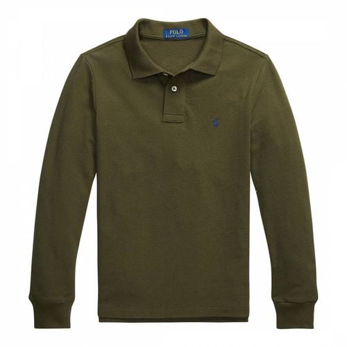 Older Boy′s Dark Khaki Slim Fit Long Sleeve Cotton Polo Shirt - Polo Ralph Lauren - Modalova