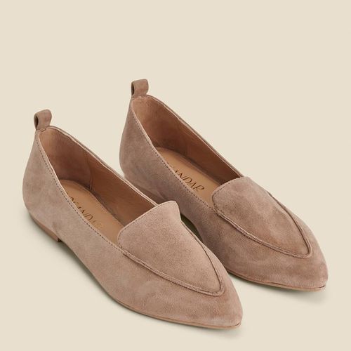 Taupe Pointed Toe Leather Flat Mules - SOSANDAR - Modalova