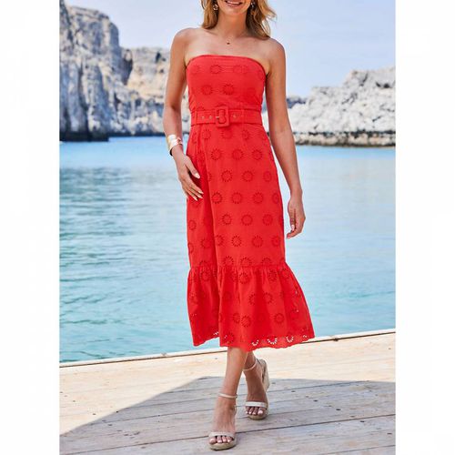 Red Broderie Belted Bandeau Dress - SOSANDAR - Modalova