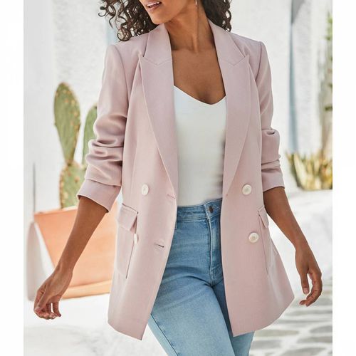 Pink Textured Double Breasted Longline Blazer - SOSANDAR - Modalova