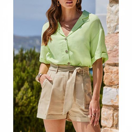 Lime Short Sleeve Linen Blend Shirt - SOSANDAR - Modalova