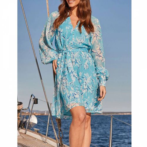 Metallic Floral Print Shirt Dress - SOSANDAR - Modalova