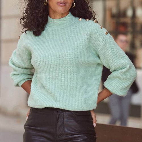 Mint Ribbed Button Jumper - SOSANDAR - Modalova