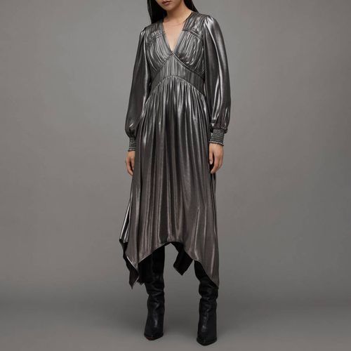 Grey Estelle Metallic Dress - AllSaints - Modalova