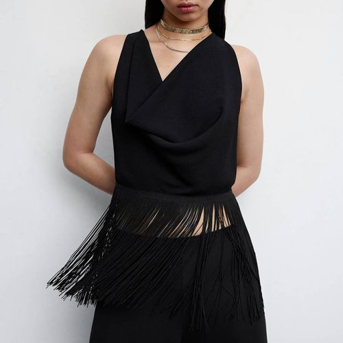 Black Fringed Cropped Top - Mango - Modalova