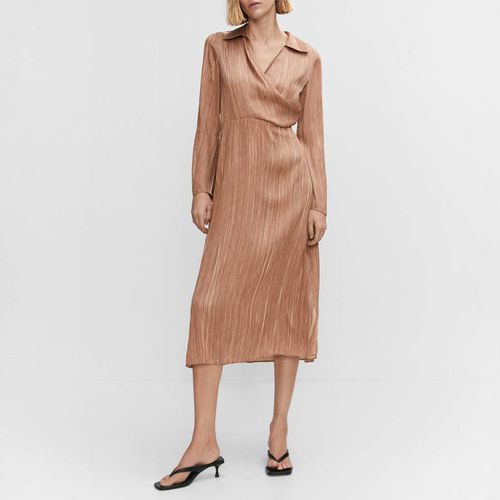 Camel Satin Shirt Dress - Mango - Modalova